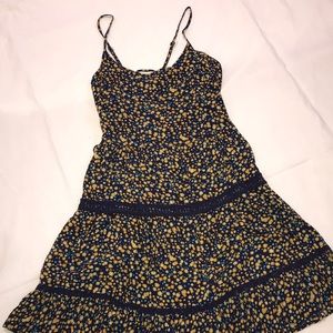 Navy blue and yellow floral sun dress